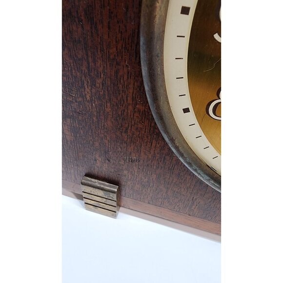 Vintage Seth Thomas Wood Mantel Clock With Brass Accents - Picture 7 of 16